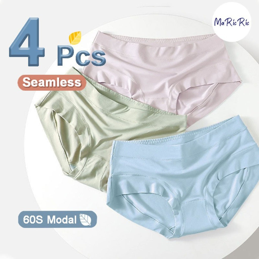 (SG InStock) 60 Thread Count Seamless Modal Antibacterial 4 Pcs Set Low Waist. (Ice Silk Panties. Underpants) - SPT06