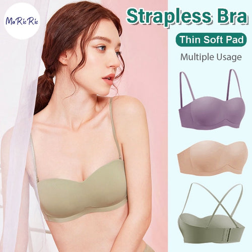 (SG InStock) Breathable Mesh Thin Pad Seamless Strapless Bra  (Wireless. Seamless. Strapless. Push up) - MBA09