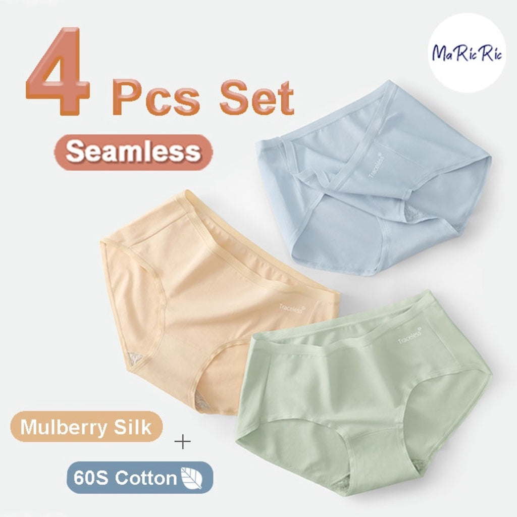 (SG InStock) Mulberry Silk + 60s Cotton Panties. Seamless Underwear, Modal. Comfy- SPT08