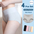(SG InStock) 4 Pcs Set Mid-Waist Plain Cotton Panties. (Anti-Bacterial. Ladies. Girls. Underwear. Underpants) MPT09
