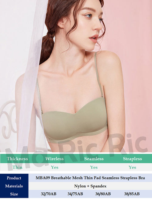 (SG InStock) Breathable Mesh Thin Pad Seamless Strapless Bra  (Wireless. Seamless. Strapless. Push up) - MBA09