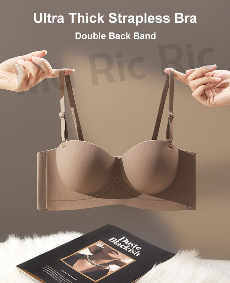 (SG InStock) Ultra Thick Push Up Double Back Band Strapless Bra (Wireless. Strapless.Seamless) - MBA15