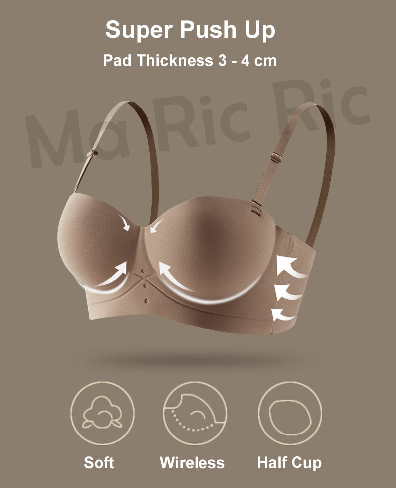 (SG InStock) Ultra Thick Push Up Double Back Band Strapless Bra (Wireless. Strapless.Seamless) - MBA15