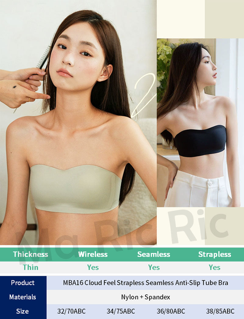 (SG InStock) Ma Ric Ric Cloud Feel Strapless Seamless Anti-Slip Tube Bra (Wireless. Seamless. Strapless) - MBA16