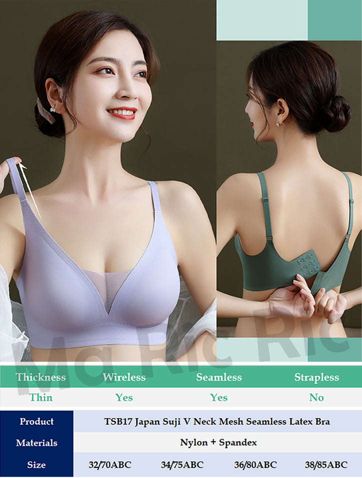 (SG InStock) Japan Suji V Neck Mesh Seamless Latex Bra (Seamless. Strapless. Sports) - TSB17
