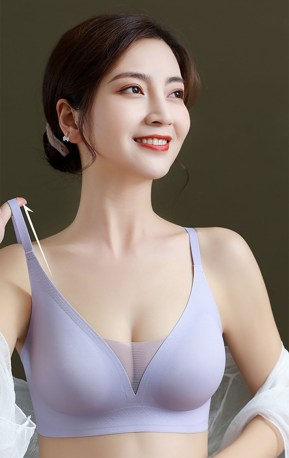 (SG InStock) Japan Suji V Neck Mesh Seamless Latex Bra (Seamless. Strapless. Sports) - TSB17