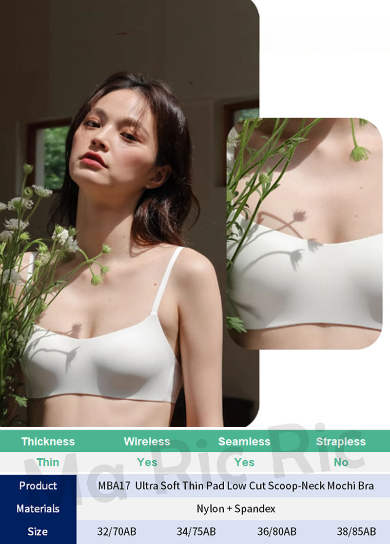 (SG InStock) Ultra Soft Thin Pad Scoop-Neck Mochi Bra (Half Cup. Wireless. Seamless. lingerie) - MBA17
