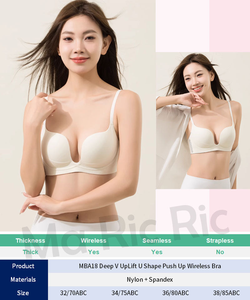 (SG InStock) Deep V UpLift U Shape Push Up Wireless Bra (Wireless. Seamless. lingerie)-MBA18