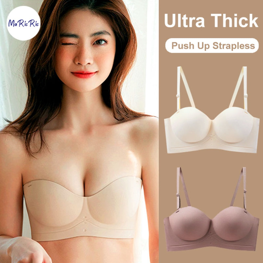 (SG InStock) Ultra Thick Push Up Double Back Band Strapless Bra (Wireless. Strapless.Seamless) - MBA15