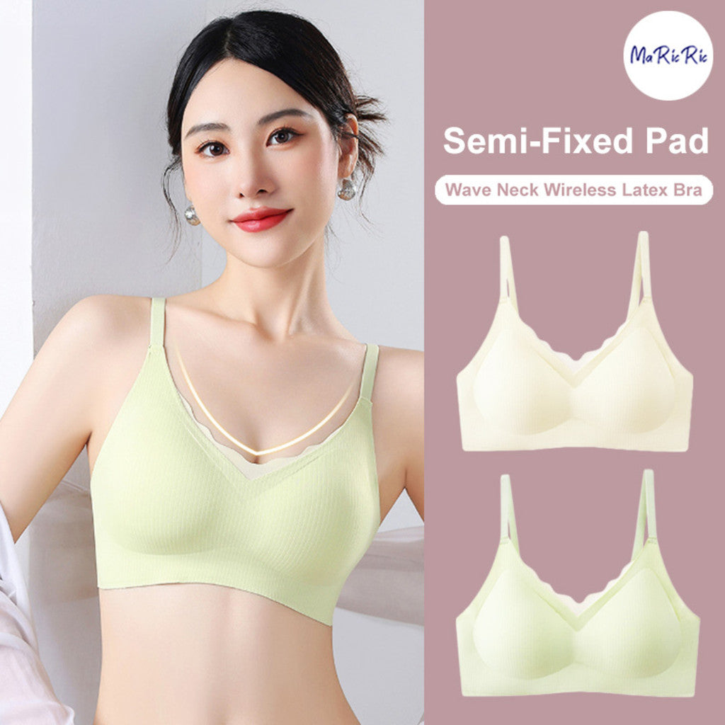 (SG InStock) Ma Ric Ric Wave Neck Semi-Fixed Pad Wireless Latex Bra (Wireless. Seamless. lingerie) - TSB29
