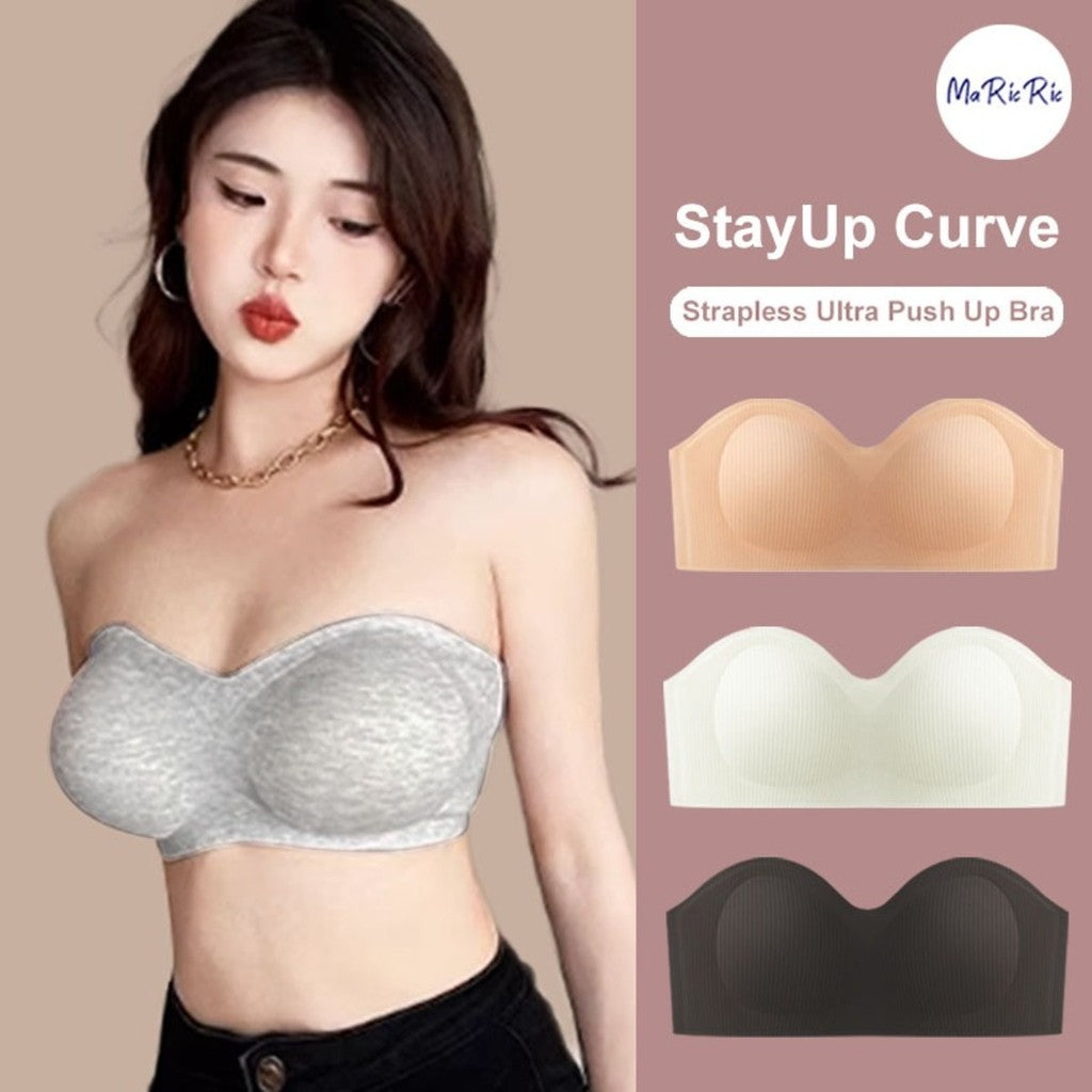 (SG InStock) Ma Ric Ric StayUp Curve Non-Slip Strapless Ultra Push Up Latex Bra (Wireless. Seamless. lingerie) - TSB33