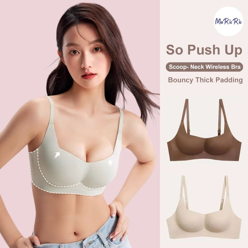 (SG InStock) Bouncy Thick Padding Scoop Neck Push Up Wireless Bra (Wireless. Seamless. lingerie) - MBA19