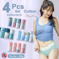 (SG InStock) 4 Pcs Set Mid-Waist Antibacterial Cotton Panties (Ladies. Girls. Underwear. Underpants) MPT