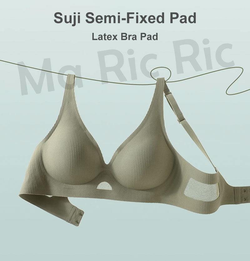 (SG InStock) Suji Semi-Fixed Pad Mesh Patchwork Latex Bra (Suji Bra. Wireless. Seamless. lingerie) - TSB23
