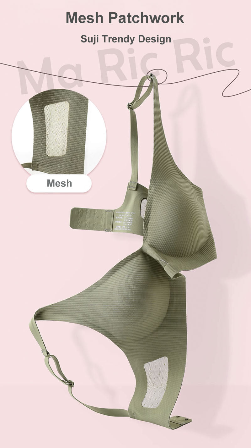 (SG InStock) Suji Semi-Fixed Pad Mesh Patchwork Latex Bra (Suji Bra. Wireless. Seamless. lingerie) - TSB23