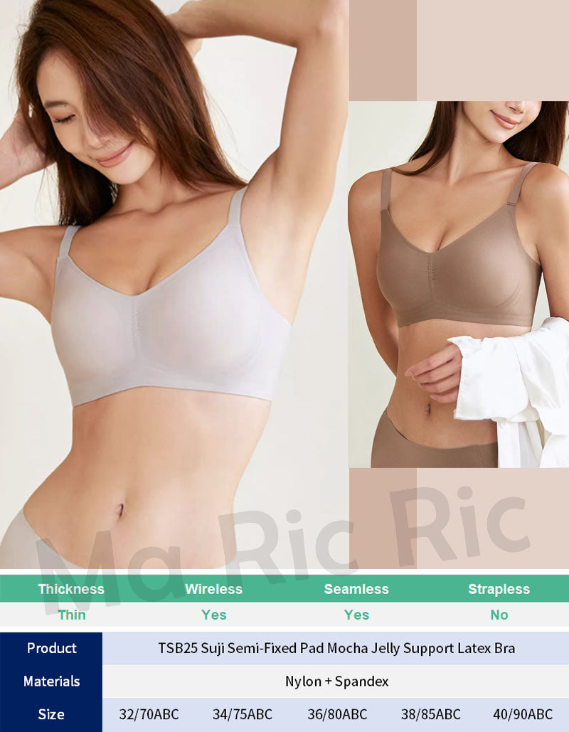 Suji Semi-Fixed Pad Mocha Jelly Support Latex Bra (Wireless. Seamless. lingerie) - TSB25