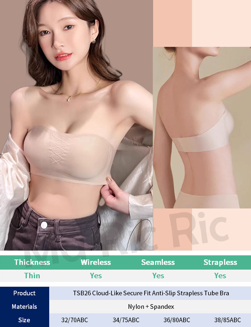 (SG InStock) Ma Ric Ric Cloud-Like Secure Fit Anti-Slip Strapless Tube Bra (Wireless. Seamless. lingerie) - TSB26