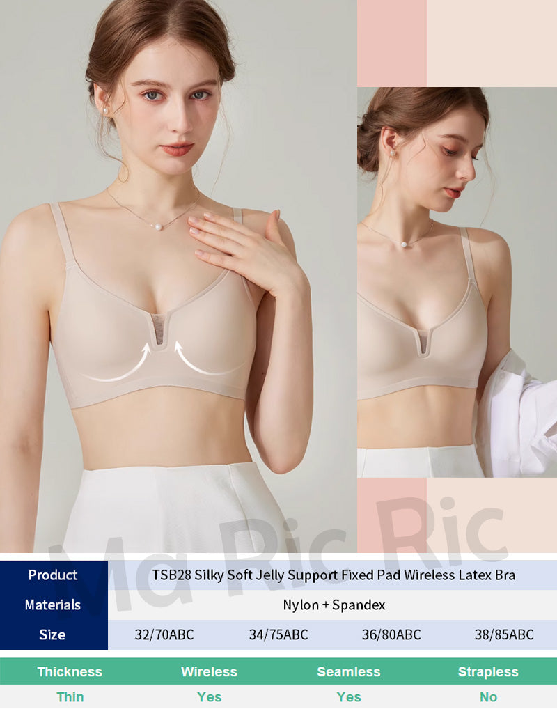 (SG InStock) Ma Ric Ric Silky Soft Jelly Support Fixed Pad Wireless Latex Bra (Wireless. Seamless. lingerie) - TSB28