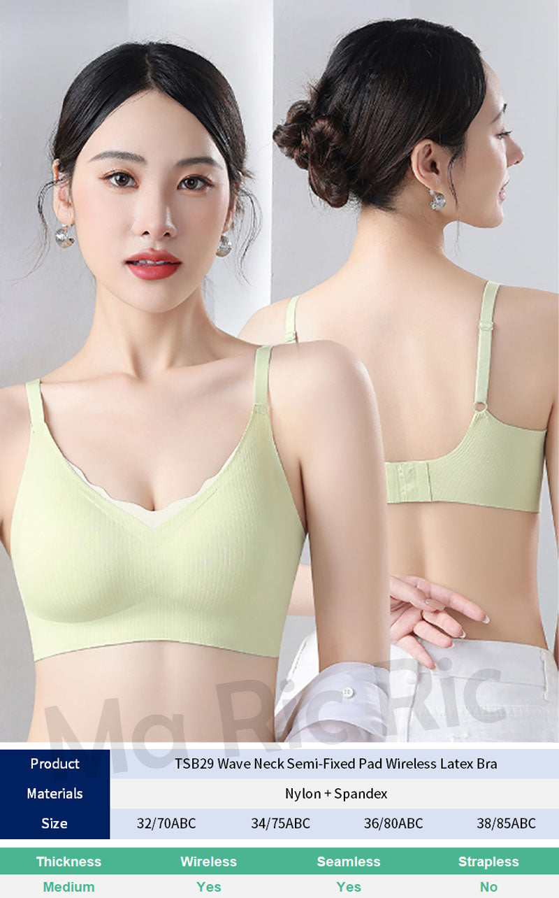 (SG InStock) Ma Ric Ric Wave Neck Semi-Fixed Pad Wireless Latex Bra (Wireless. Seamless. lingerie) - TSB29
