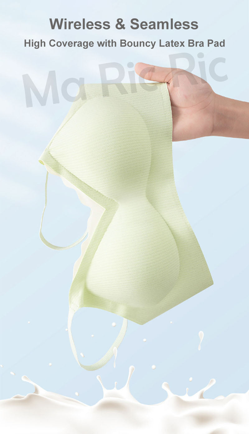 (SG InStock) Ma Ric Ric Wave Neck Semi-Fixed Pad Wireless Latex Bra (Wireless. Seamless. lingerie) - TSB29