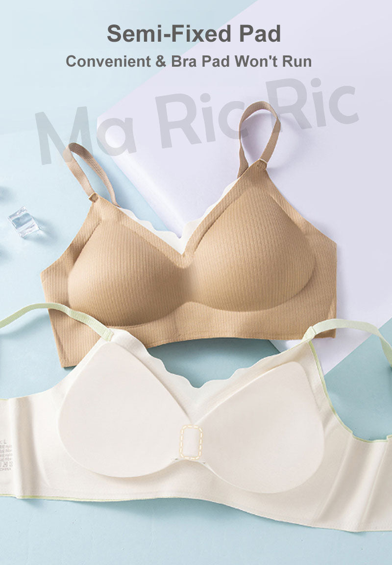 (SG InStock) Ma Ric Ric Wave Neck Semi-Fixed Pad Wireless Latex Bra (Wireless. Seamless. lingerie) - TSB29