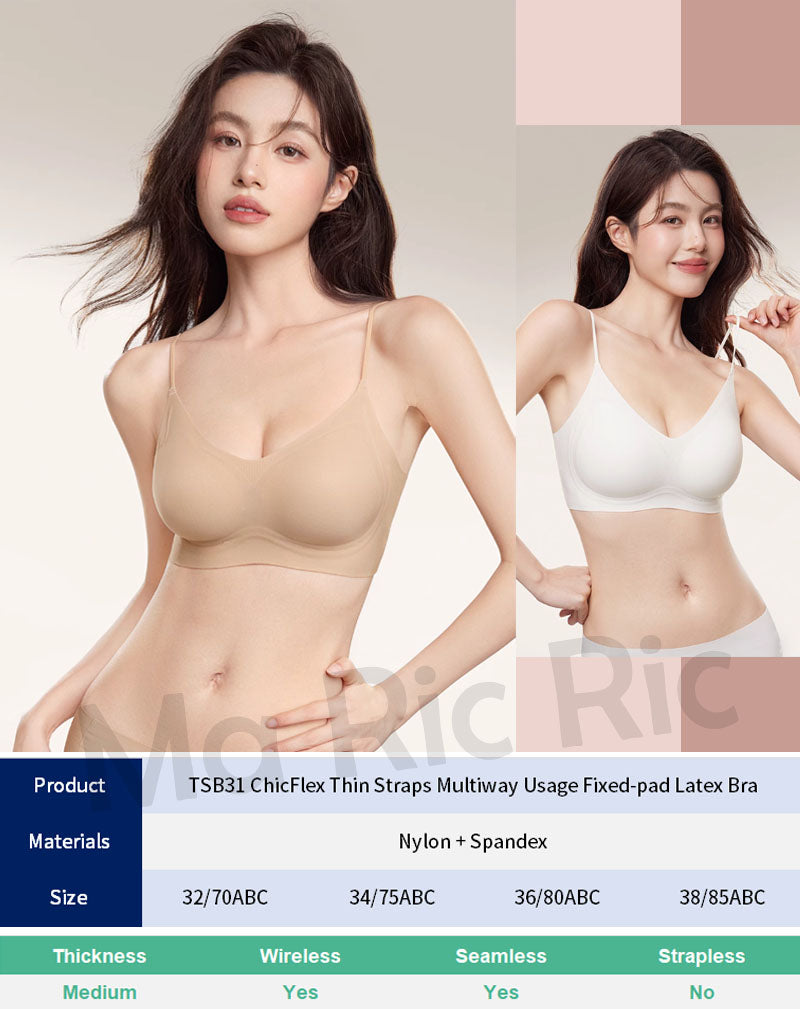 (SG InStock) Ma Ric Ric ChicFlex Thin Straps Multiway Usage Fixed-pad Latex Bra (Wireless. Seamless. lingerie) - TSB31