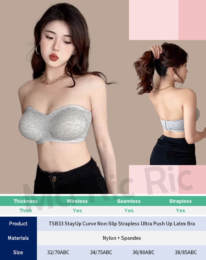 (SG InStock) Ma Ric Ric StayUp Curve Non-Slip Strapless Ultra Push Up Latex Bra (Wireless. Seamless. lingerie) - TSB33